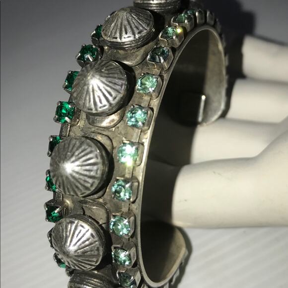 DANNIJO Cuff Bracelet Signed Rhinestones OXIDIZED Silver tone Never worn - Picture 1 of 5